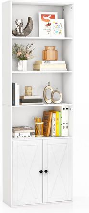 Costway Costway - Libreria Estanteria Con 2 Puertas, Estanterias Para Libros Con 6 Estantes Y Un Armario, Estante Ajustable, Librer&iacute;a Blanca Salon Oficina 60 