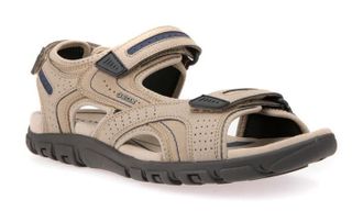 Geox Sandale GEOX UOMO SANDAL STRADA, Herren, Gr. 47, blau (sandfarben, navy), Lederimitat, Schuhe Sandale, Sommerschuh, Klettschuh, Outdoorsandale, im Tre