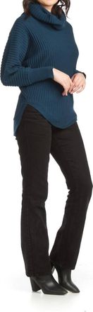 Papillon Cowl Neck Ribbed Sweater In Teal