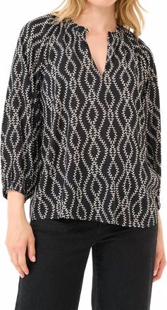 Kaffe Kasigrid V-Notch Neck Blouse In Black Chalk Print