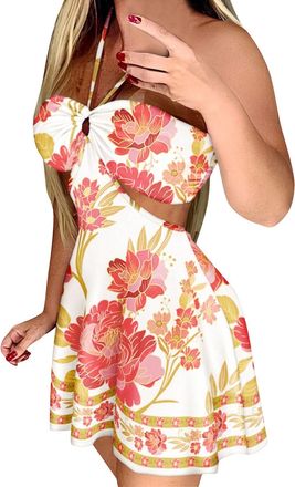 Generic Casual for Women Summer Fall Sleeveless Off The Shoulder Backless Halter Spandex Graphic Midi Knee High Loose Fit Sexy Tie Knot Dresses Women 2025 Clo