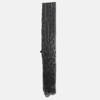Roberto Cavalli Black Animal Print Silk Stole
