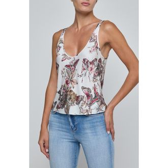 L'agence Eddie Bias Cut Satin Tank in White Multi at Nordstrom, Size Xx-Small