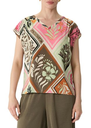 Comma Shirtbluse COMMA, Damen, Gr. 34, lila (lila, pink), Obermaterial: 100% Viskose, bedruckt, regular fit taillenbedeckt, V-Ausschnitt, Blusen Shirtbluse,