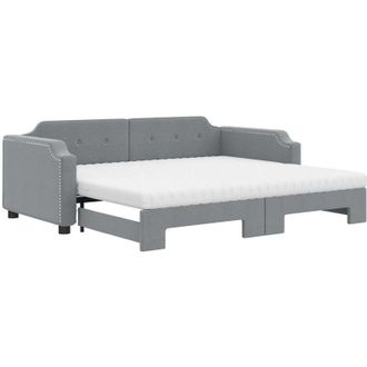 vidaXL Daybed with Trundle and Mattresses Light Grey 90x190 cm Fabric vidaXL