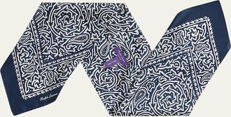 Ralph Lauren Purple Label Mens Cotton Paisley Contrast-Trim Neckerchief