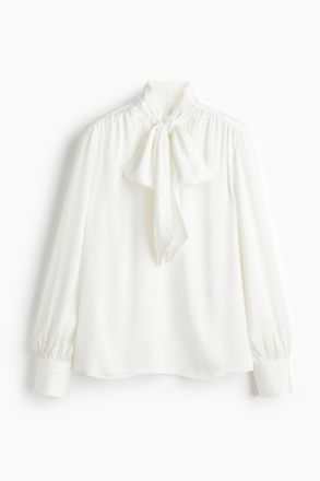 H&M Chiffonbluse mit Bindekragen - White