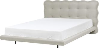 Beliani Cama De Tela Con Cabecero Con Capiton&eacute; 140 X 200 Cm Somier De L&aacute;minas Patas De Metal Beige Soulisse