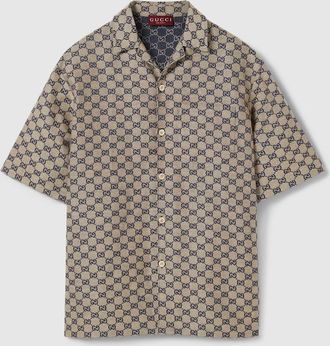 Gucci GG Linen Blend Canvas Shirt, Size 42, Beige, Ready-to-wear