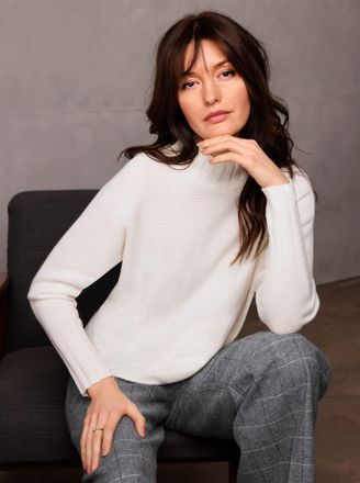 Cr&eacute;ation L Stehkragenpullover CREATION L PREMIUM Merino-Kaschmir-Pullover, Damen, Gr. 36/38, beige (ecru), 90% Schurwolle, 10% Kaschmir, unifarben, Pullover Steh