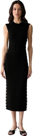 Karl Lagerfeld Ribbed Knit Midi Dress - Dames - Kleedjes - Zwart - S - Nylon - Kleedjes