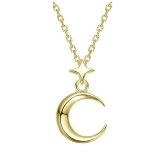 Rachel Glauber Sleek Crescent Moon and Star Drop Necklace