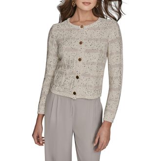 DKNY Sequin Crop Cotton & Wool Blend Cardigan in Cream at Nordstrom, Size X-Large