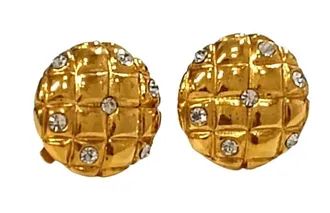 Chanel Vintage Gold Metal and Rhinestone Clip Earrings