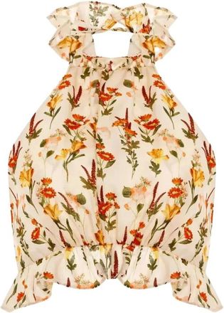 Agua Bendita Nardo Clementina Cropped Top - Dames - Tops zonder mouwen - Beige - XS - Linnen - Tops