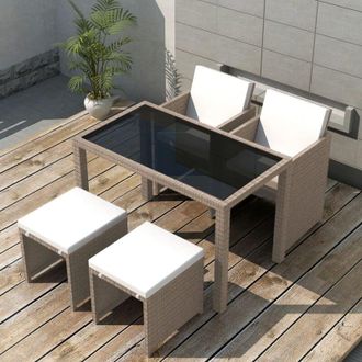 vidaXL Set Comedor De Jard&iacute;n 5 Piezas Y Cojines Rat&aacute;n Sint&eacute;tico Beige Vidaxl