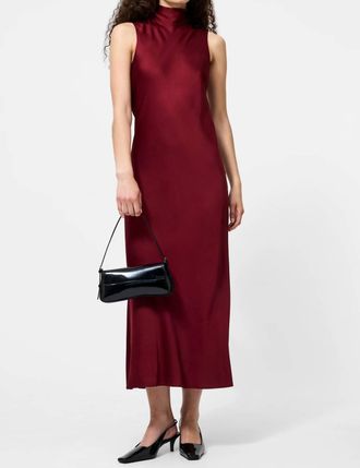 French Connection Ennis Satin Slevless Bow Midi Dress In Cabernet