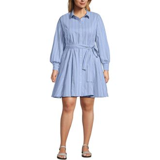 Lands End Poplin Button Front Dress with Godets in Light Sea Blue/white Stripe at Nordstrom, Size 1X
