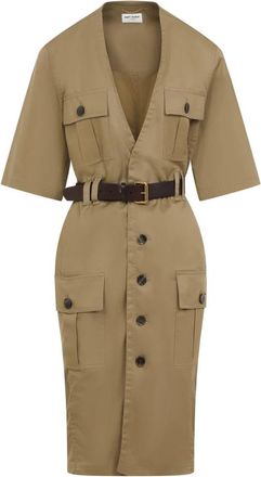 Saint Laurent Utility Overhemdjurk - Dames - Casual kleedjes - Bruin - 3XS - Katoen - Kleedjes