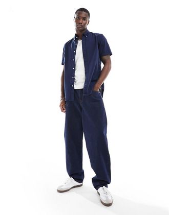 Polo Ralph Lauren Camicia a maniche corte in tessuto seersucker color blu navy Astoria con logo