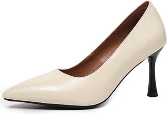 Generic Womens Minimalist Pointed Toe Stiletto High Heel Pumps Slip On Comfort Casual Office Work Shoes (5.5,Beige)