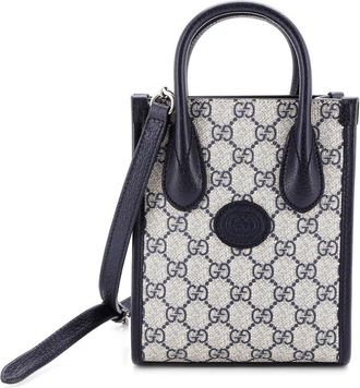 Gucci Blue Gg Coated Canvas Interlocking G Patch Tote Mini (Authentic Pre- Loved)