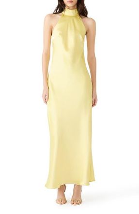 Steve Madden Lara Satin Bias Cut Maxi Dress in Butter Yellow at Nordstrom, Size X-Large