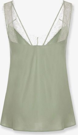 Pinko Womens Lydia Satin Top Green Viscose T-Shirts & Jerseys