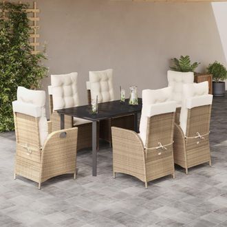 vidaXL Set Comedor De Jard&iacute;n 7 Pzas Con Cojines Rat&aacute;n Sint&eacute;tico Beige Vidaxl