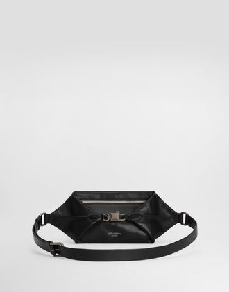 Dolce & Gabbana Lock Belt Bag In Tempesta Calfskin - Man Backpacks And Fanny Packs Black Onesize