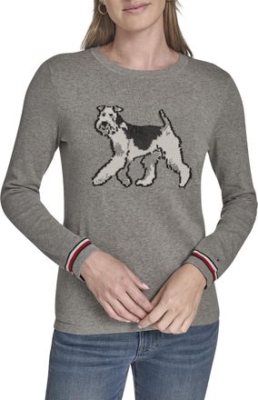 Tommy Hilfiger Womens Pullover Crewneck Everyday Sweater, Medium Heather Grey Multi Terrier, L