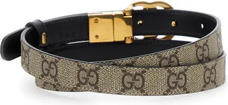 Gucci Womens Reversible Slim Belt Gg Marmont Beige Polyurethane