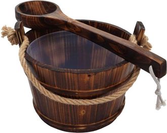 Hhg Non utilizzato] Secchio secchiello per sauna HHG 561 inserto e mestolo, legno di pino scuro