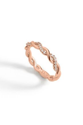Mint & Lily Dainty Pave Twist Stacking Ring in 18K Rose Gold Vermeil at Nordstrom, Size 10