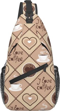 Generic Coffee Time I Love Coffee Shoulder Bag Adjustable Cross Body Bag Trendy Sling Backpack For Traveling Sports Casual