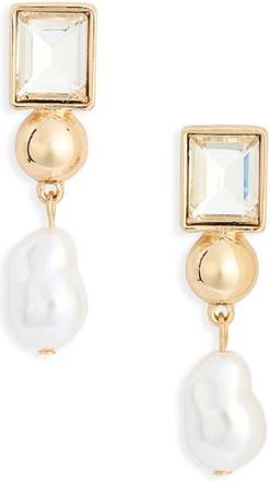 Nordstrom Rack Cubic Zirconia Faux Pearl Drop Earrings in Clear- White- Gold at Nordstrom Rack