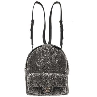 Chanel Waterfall Sequins With Leather Black Leather Backpack Bag (Pre-Owned)