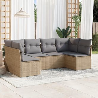 vidaXL Vidaxl - Juego De Sof&aacute;s Jard&iacute;n Con Cojines 6 Pzas Rat&aacute;n Sint&eacute;tico Beige