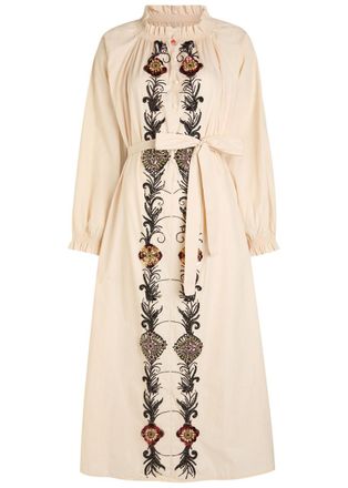 La DoubleJ LA Double J Embroidered Cerere Cotton-poplin Midi Shirt Dress - Multicoloured - S (UK8-10 / S)