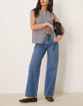 Abercrombie & Fitch mid rise slouchy fit jeans in dark wash-Navy