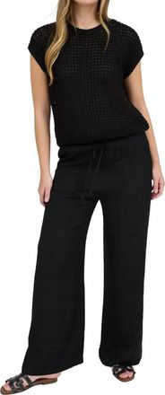 Blu Pepper Crochet Knit Batwing Short Sleeve Sweater Top In Black