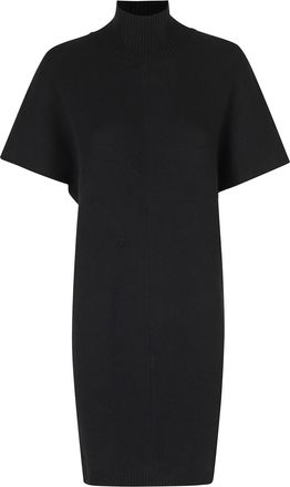 Federica Tosi Black High Neck Ribbed Trim Wool-Blend Mini Dress