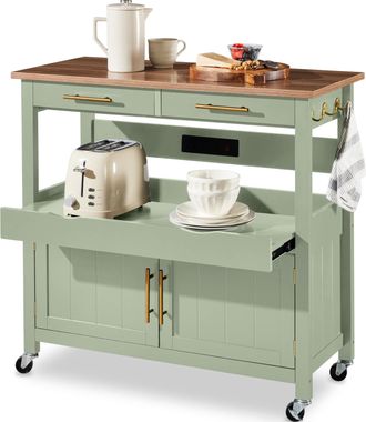 Best Choice Products 36in Large Rolling Kitchen Island Cart, 2-Door Cabinet, Outlet, Hooks, & Wheels