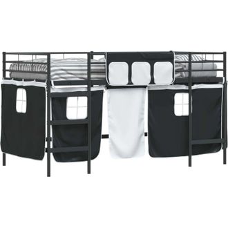 vidaXL KidsLoft Bed Frame with Curtains Black 79.5 x 200 cm vidaXL