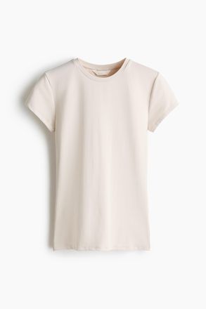 H&M Figurnahes T-Shirt aus Mikrofaser - Hellbeige