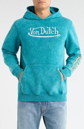 Von Dutch Embroidered Fleece Graphic Hoodie in Ocean Depth Mineral Wash at Nordstrom, Size Large R
