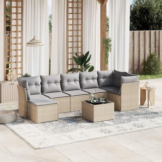 vidaXL Juego De Sof&aacute;s Jard&iacute;n Con Cojines Beige Mezcla 8 Pzas Rat&aacute;n Pe Vidaxl