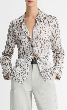 Vince Abstract Print Silk Button-Up Shirt in Grey Onyx at Nordstrom Rack, Size Xx-Small
