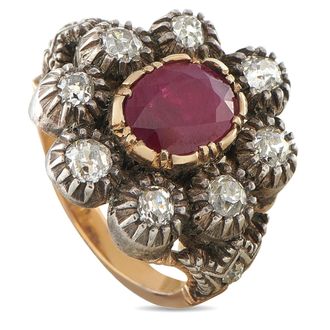 Luxury Bazaar Antique 14K Rose Gold and Silver 1.00ct Diamond and Ruby Ring MF05-080426