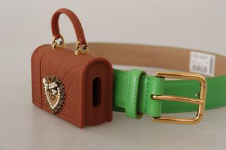 Dolce & Gabbana Womens Green Leather Devotion Heart Micro Bag Headphones Belt